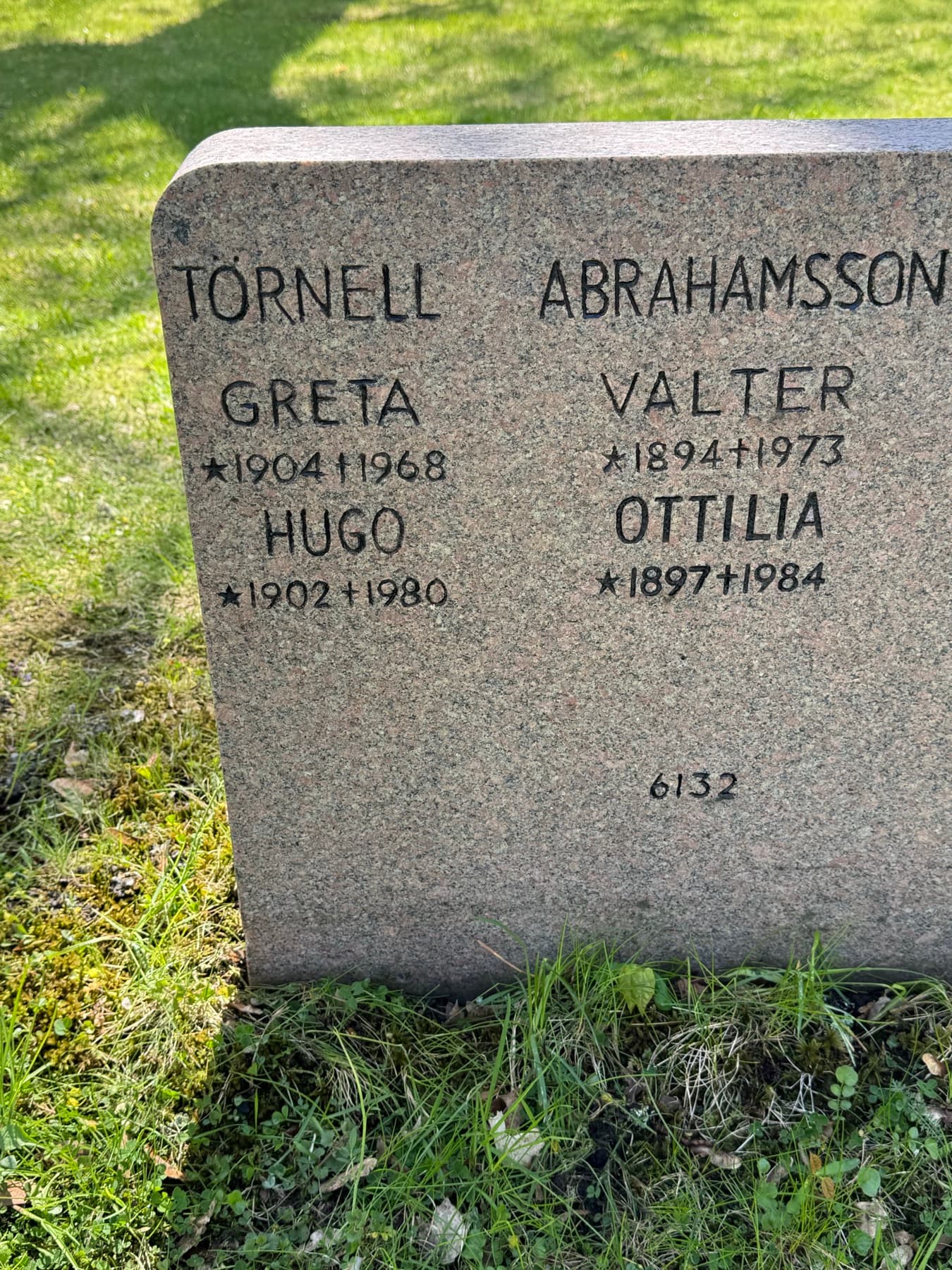 Abrahamsson- och Tornell-graven efter tvätt – Greta, Hugo, Valter och Ottilia tydligt läsbara